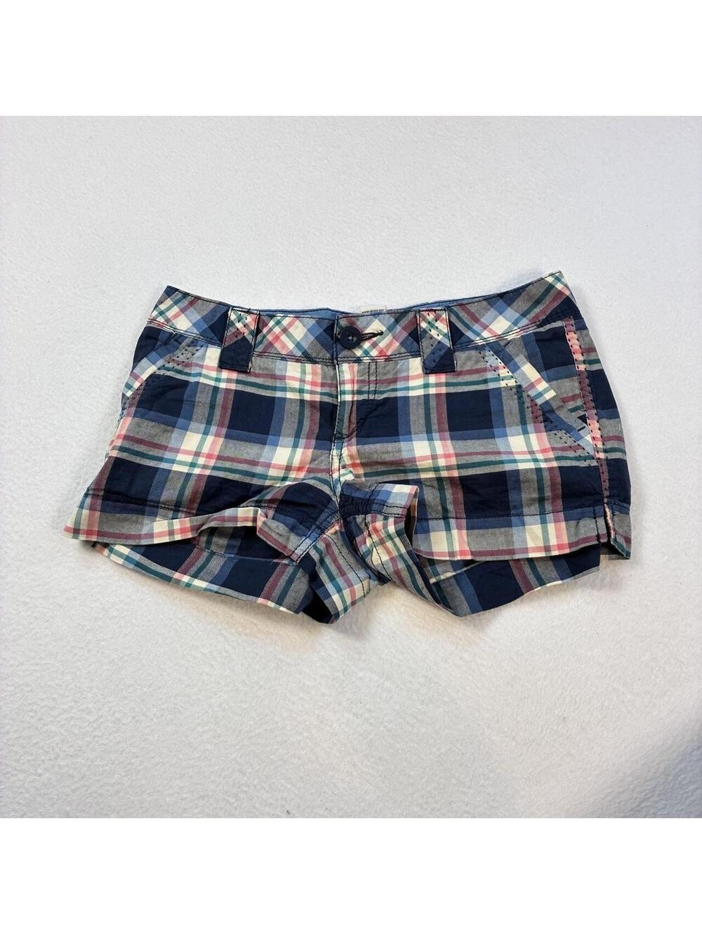 Y2K SO plaid low rise mini shorts, size 5! pink blue stripes - Picture 6 of 8